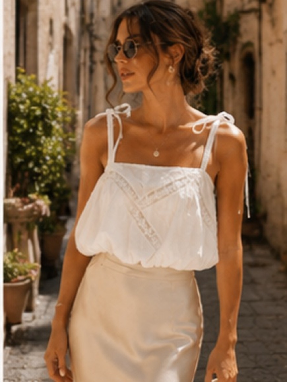 ZARA White Tie-Strap Lace Trim Boho Top NWT | Vacation Coastal Chic - Picture 6 of 8